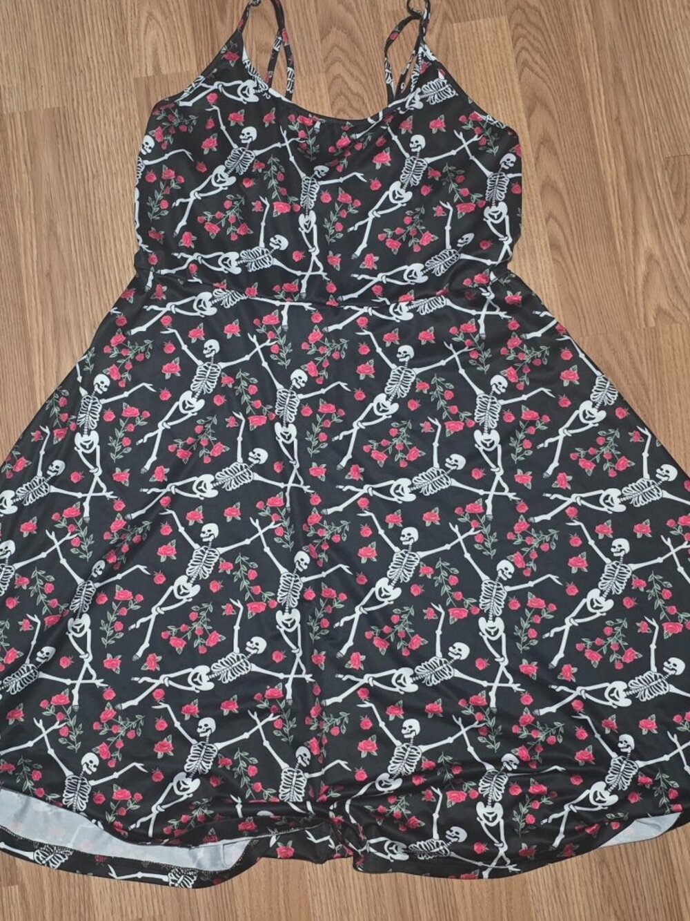 Bed of Roses Dancing Skeletons Skulls Gothic Emo Punk Floral Skater Dress XXL